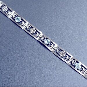 Vintage Sterling Silver Bracelet w/ Blue Topaz or Aquamarine & 12K Gold Accents